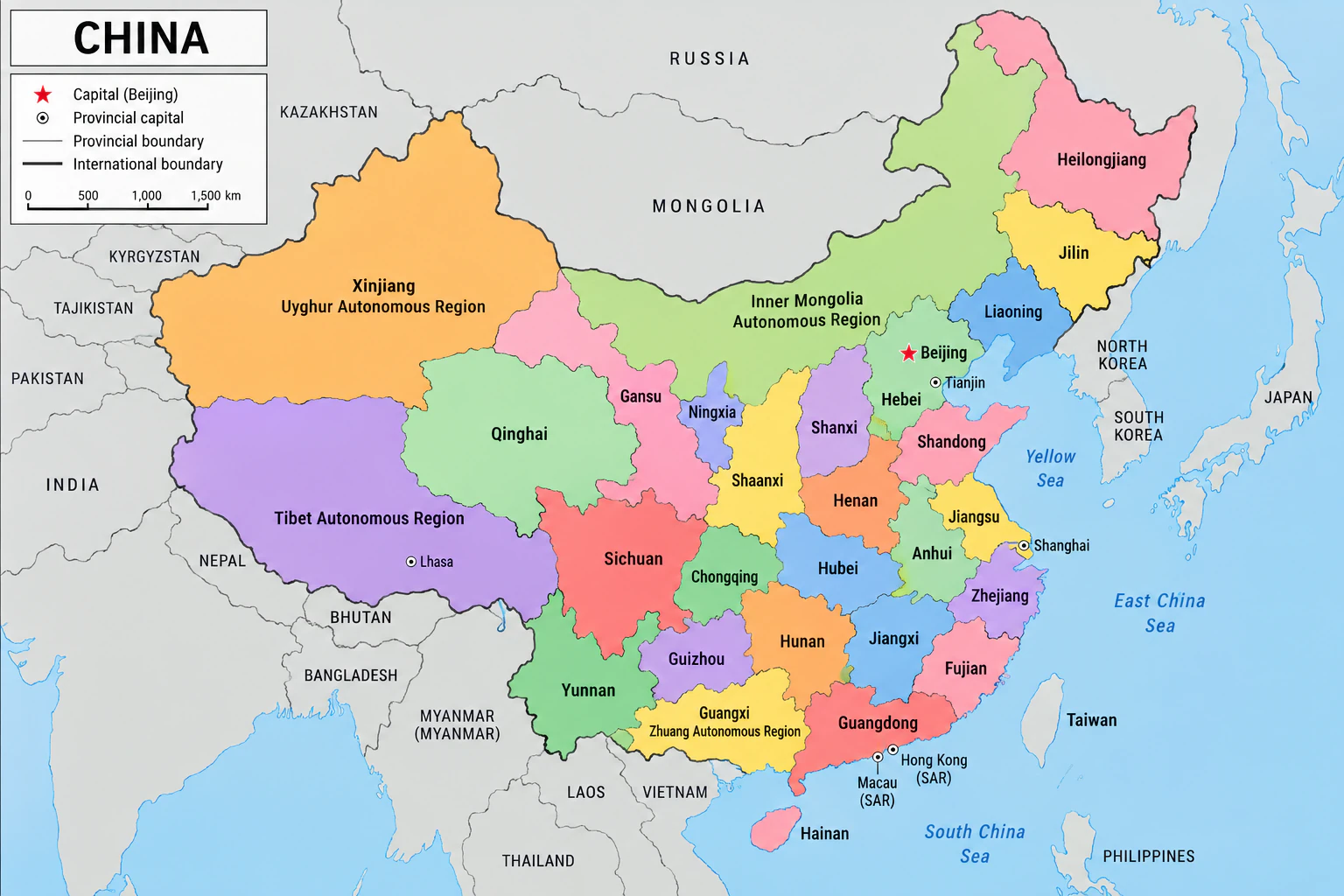 GPT Image 2.5 Sunburst, “map of china”, image 1. Taiwan is labeled Taiwan and left uncolored.