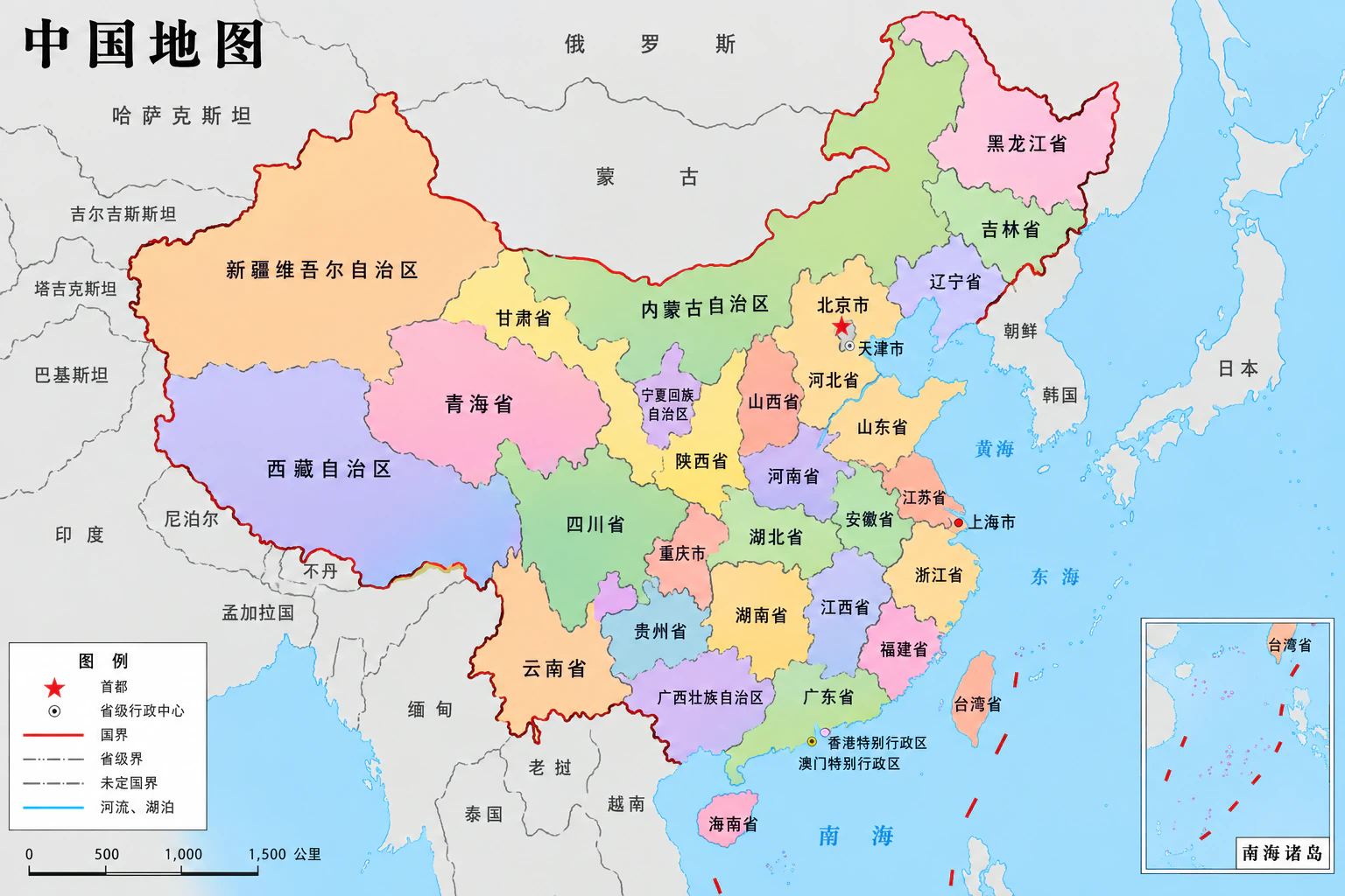 GPT Image 2.5 Sunburst, “中国地图”, image 1. Taiwan is labeled 台湾省 (Taiwan Province); a nine-dash line is drawn.
